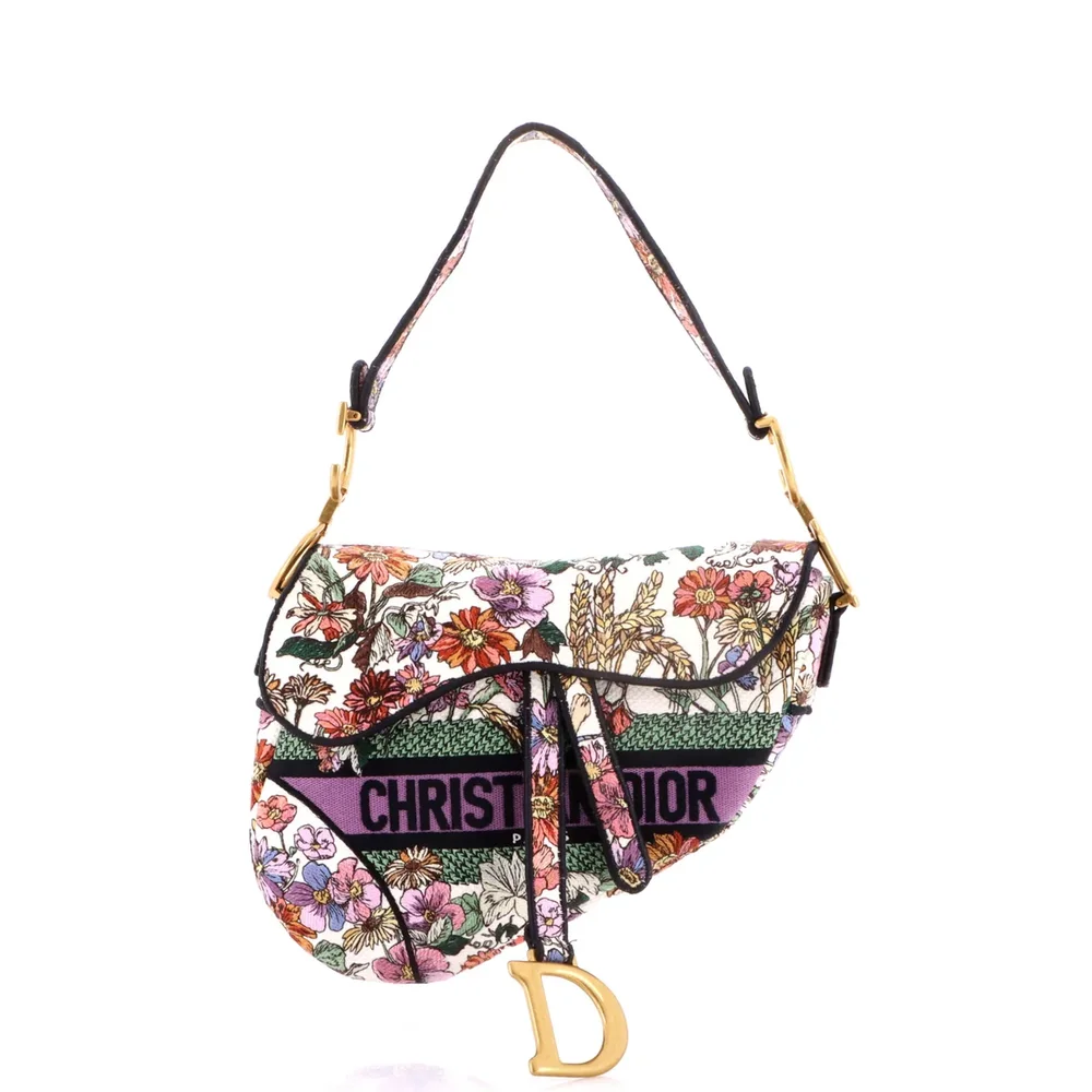 Dior Saddle Bag Logo Embroidered Canvas Medium, Print