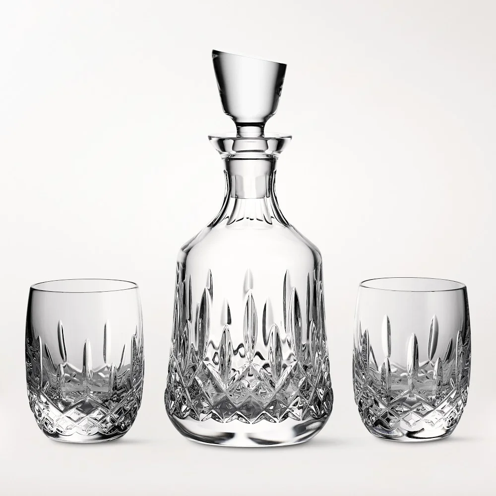 Lismore Round Decanter & 2 Double Old-Fashioned Glasses