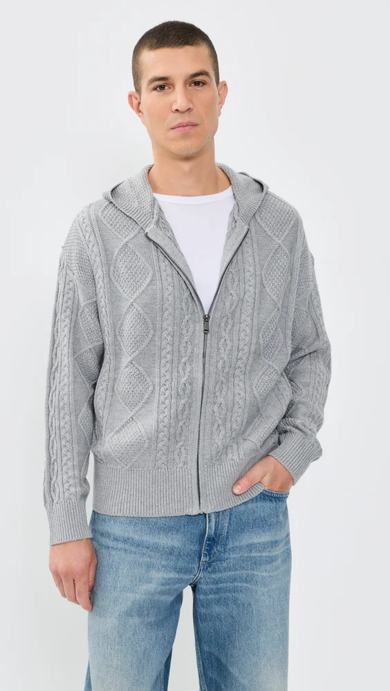 Liam Cable Knit Zip-Up Cardigan (Heather Grey)