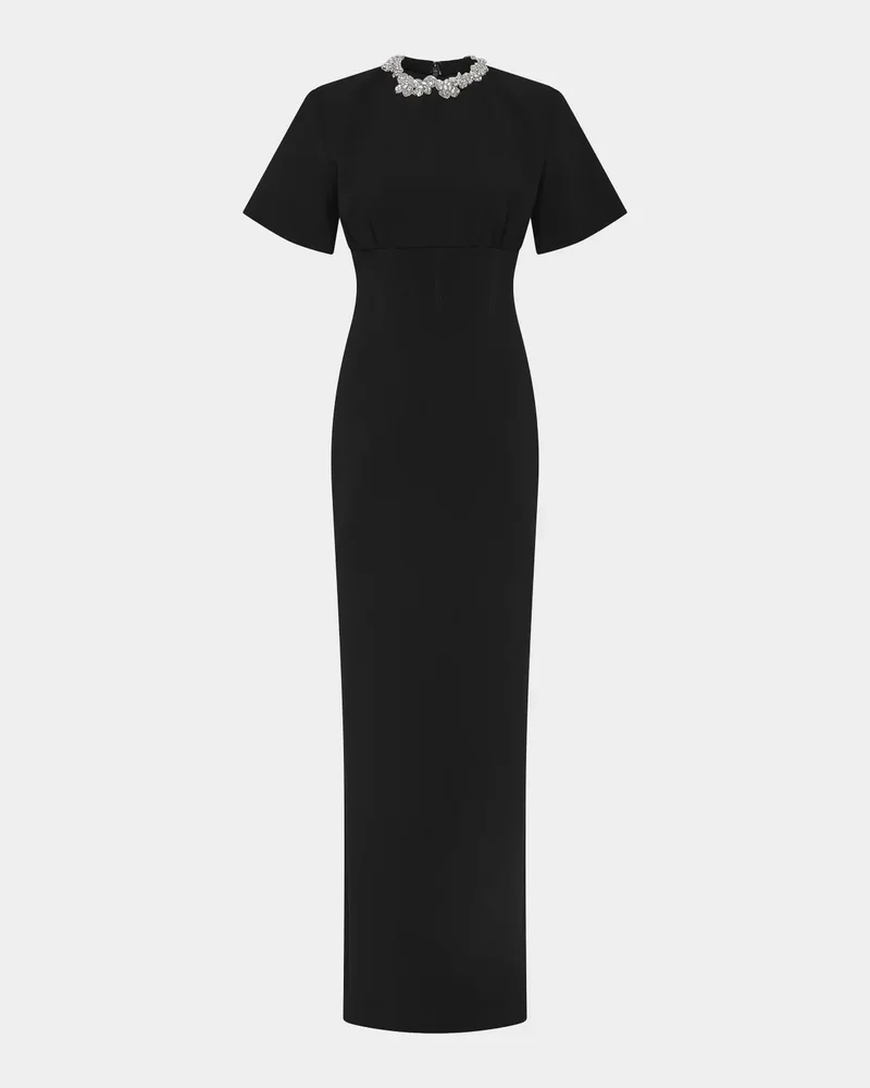 Dovetta Embellished Strong-Shoulder Empire Gown