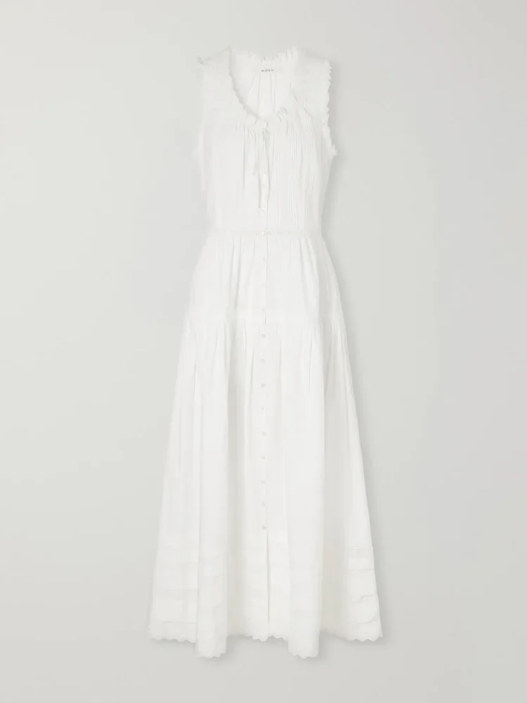 Hortense pintucked embroidered organic cotton midi dress