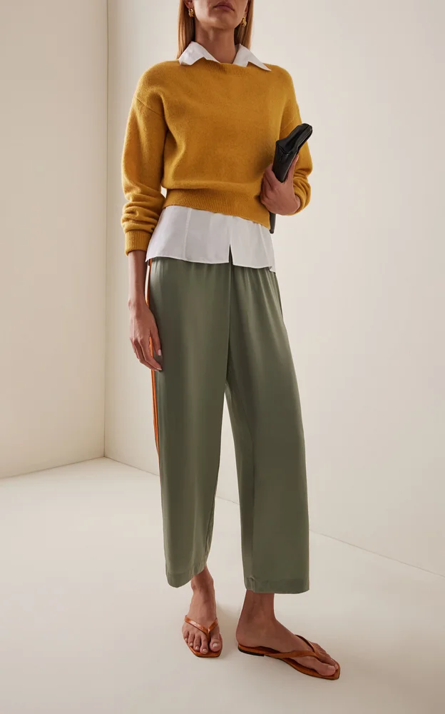 Striped Silk Wide-Leg Cropped Pants
