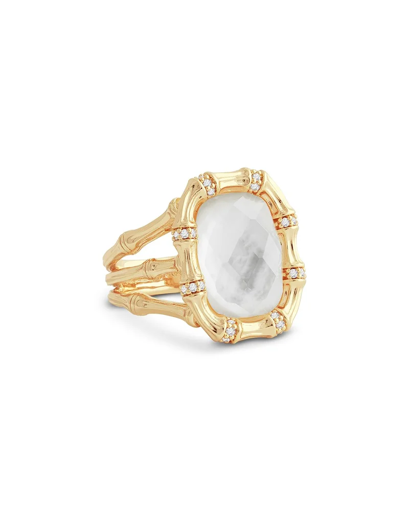 Bamboo White Stone Statement Ring in 18K Gold Plated