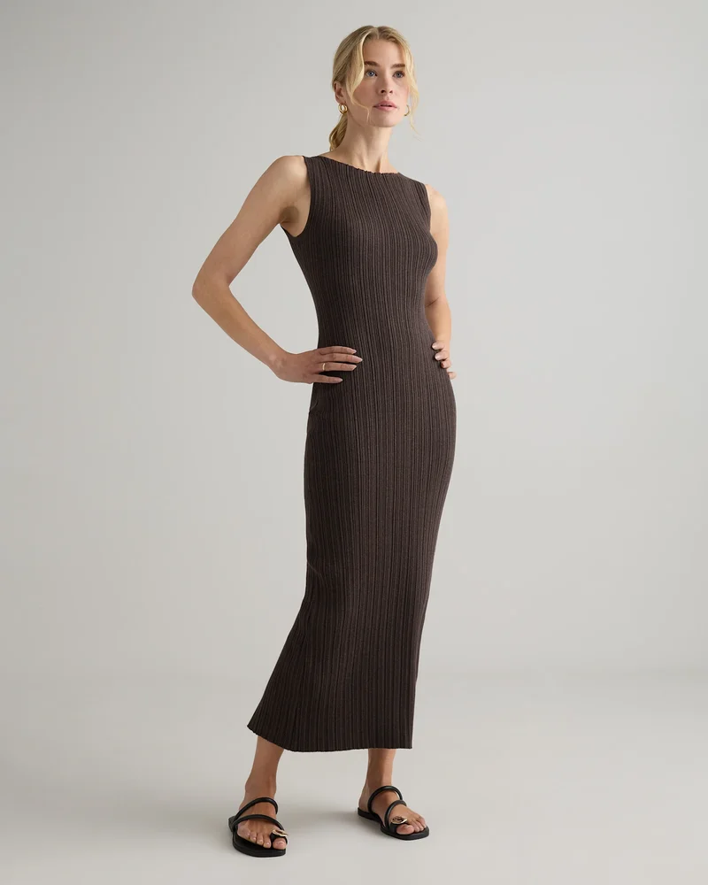 Cotton Cashmere Ribbed Sleeveless Midi Dress