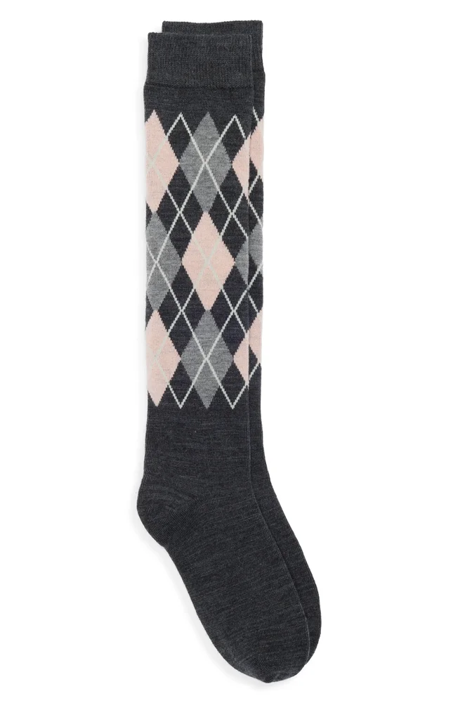 Argyle Wool Blend Knee High Socks