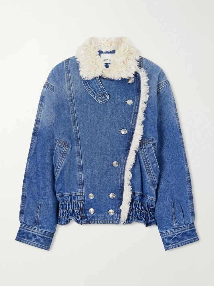 Valineo padded plush-trimmed denim coat