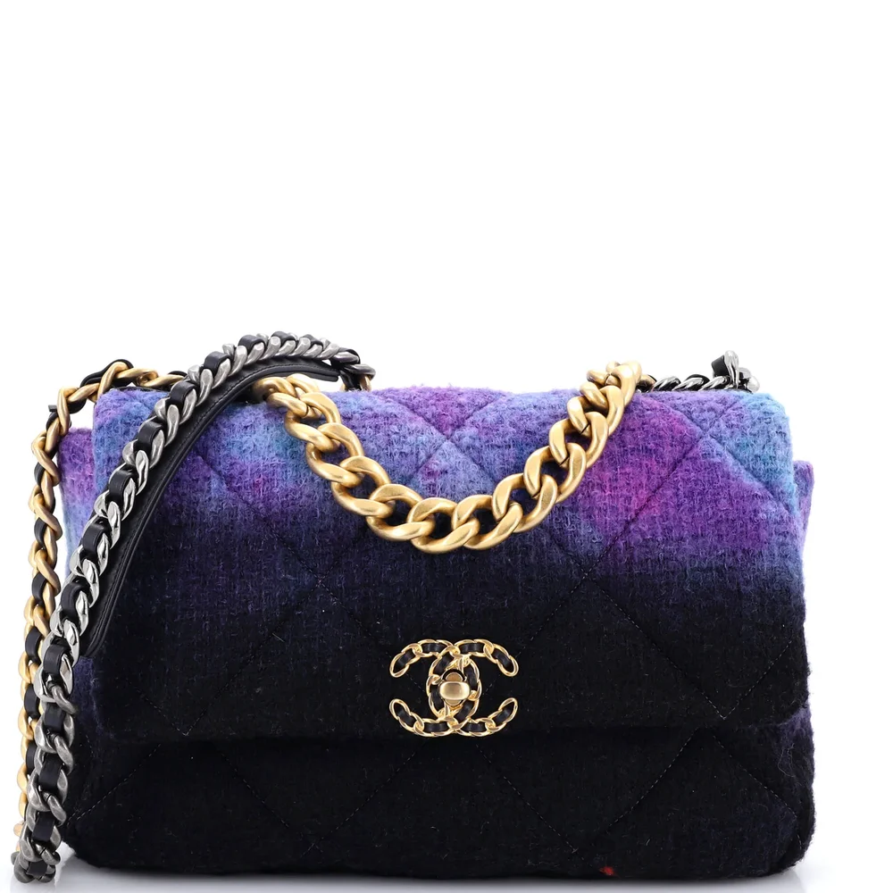 Pre-Owned Chanel 19 Flap Bag Quilted Degrade Wool Medium