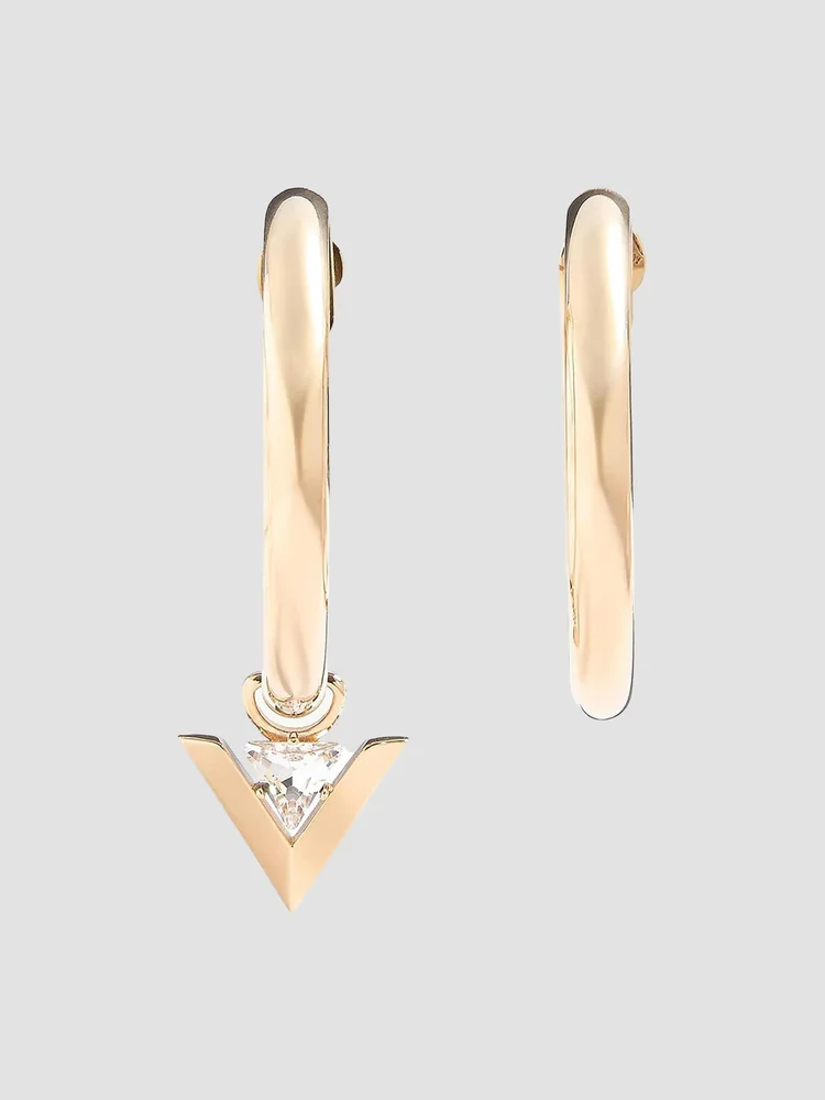 Je Les V Metal and Crystal Hoop Earrings