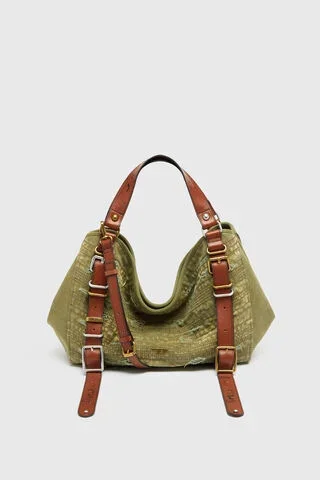 Diesel D-One-Medium top-handle bag in distressed canvas