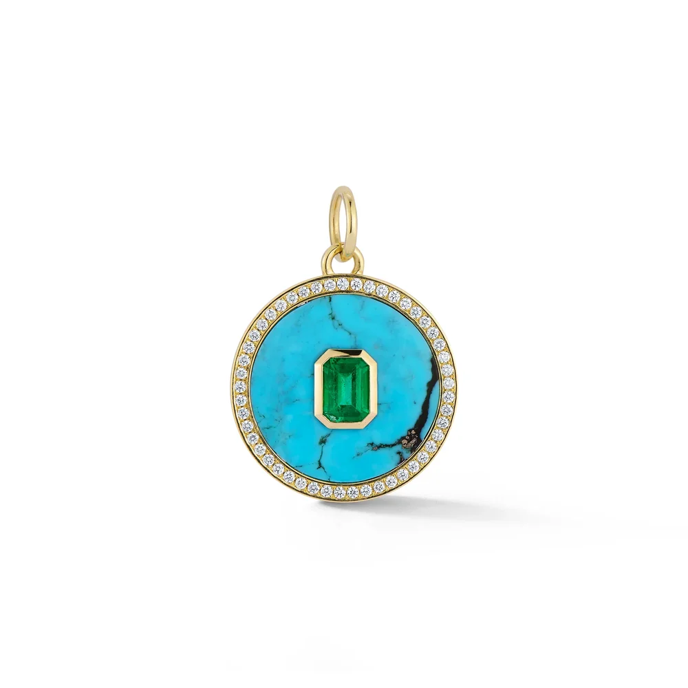 Prive Turquoise, Emerald and Diamond Pendant