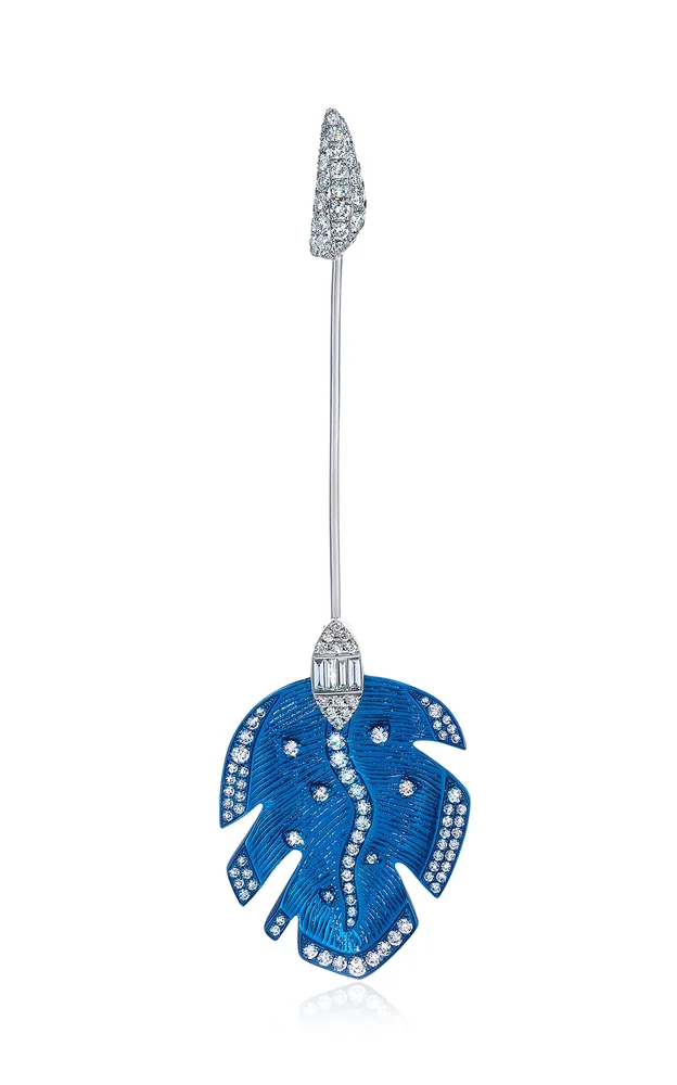 Amazonia 18K White Gold, Diamond, and Blue Rhodium Lapel Pin