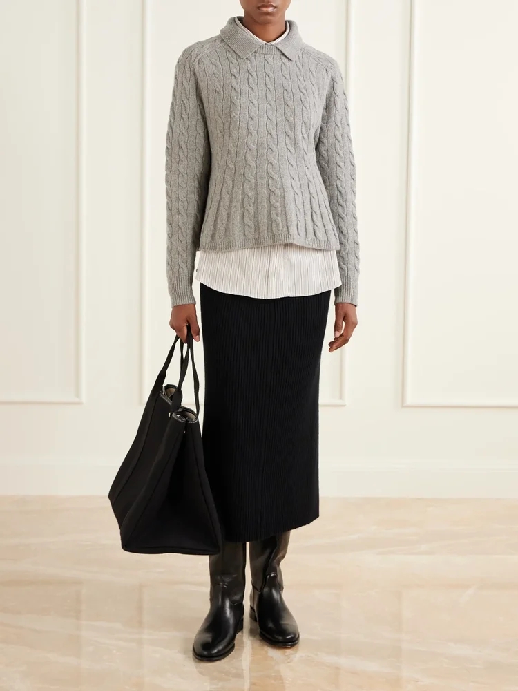 Cable-knit wool and cashmere-blend peplum sweater