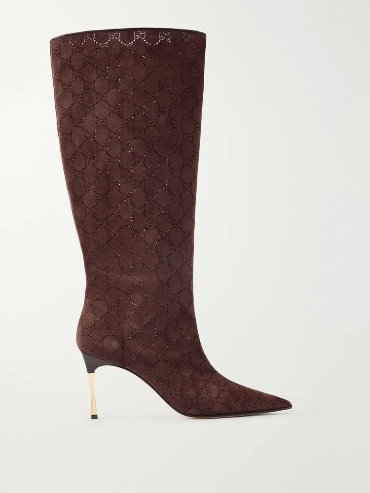 Bombshell 85 perforated suede knee boots