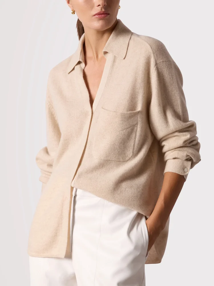 Women's Everyday Cashmere Shirt, Bisque Mélange
