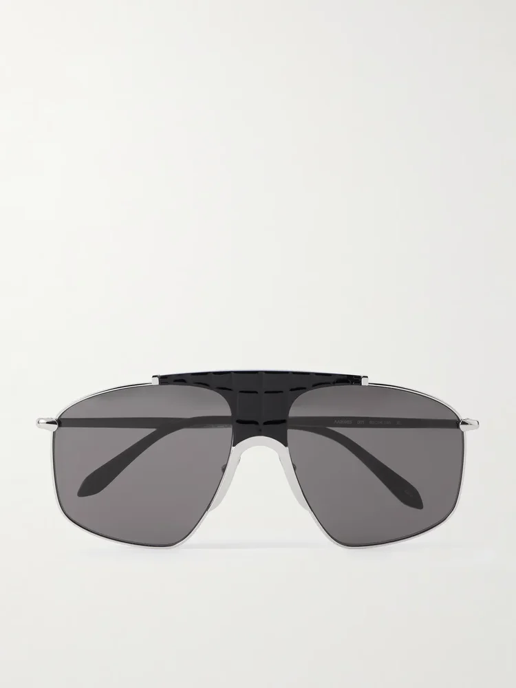 Aviator-style silver-tone and acetate sunglasses