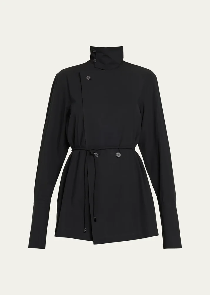 Monsieur Belted Cotton Poplin Double-Breasted Shirt
