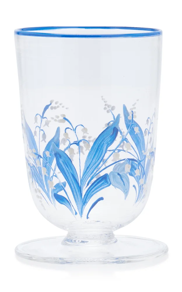 Hand-Painted Lily of The Valley Footed Glass Tumbler