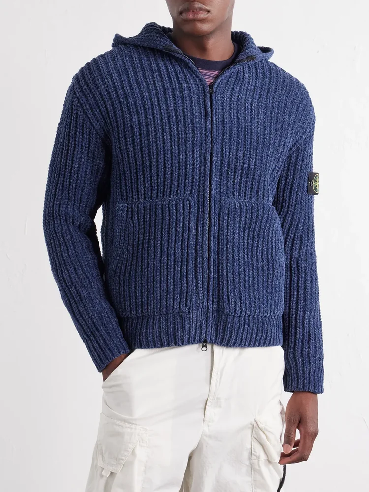Knitted Mouliné Cotton-Chenille Zip-Up Hoodie
