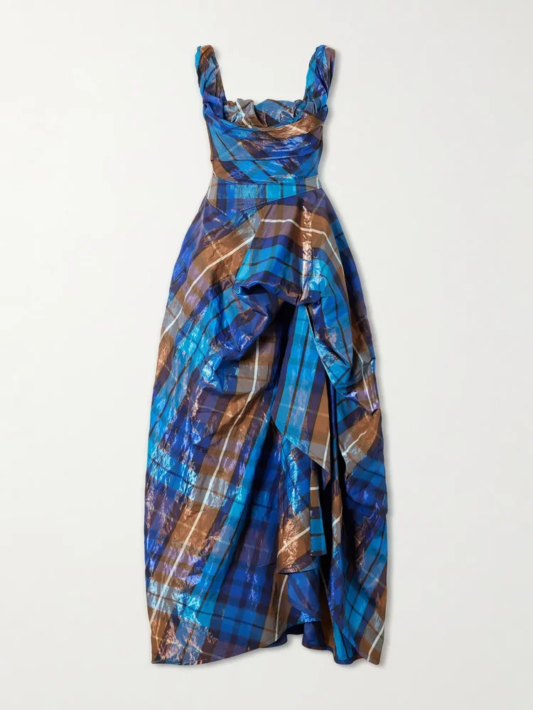 chichi asymmetric checked organza cloque gown