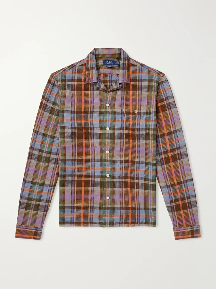 Checked Cotton-Waffle Shirt