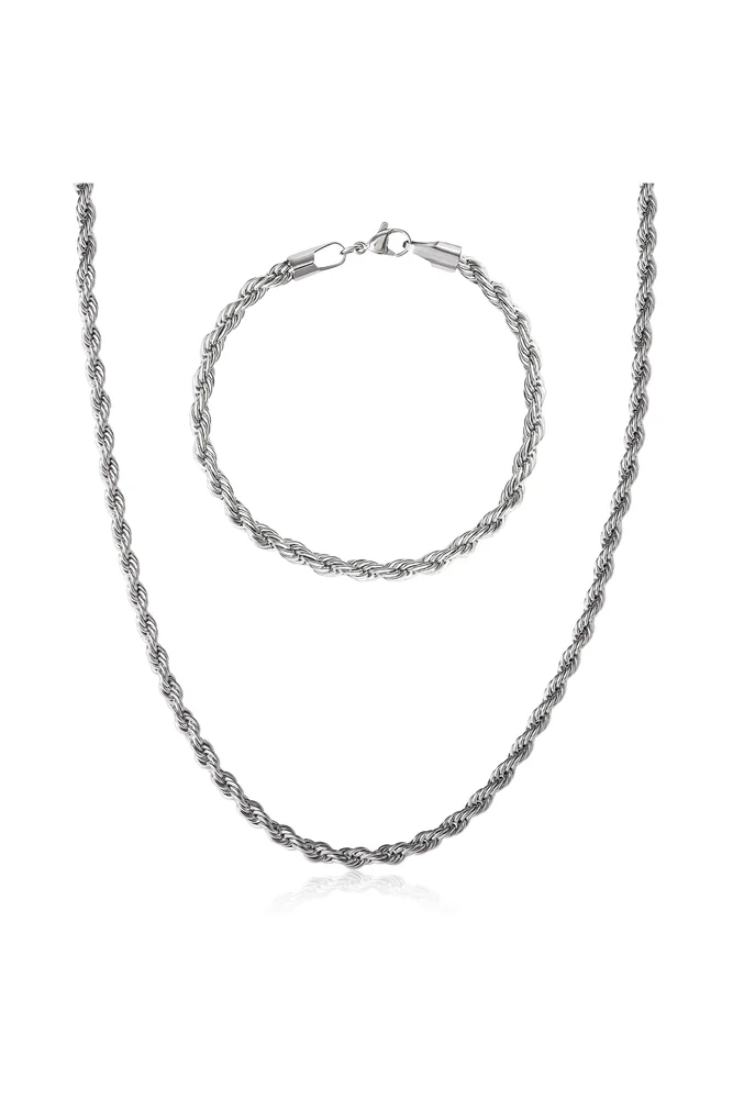 Stainless Steel Rope Chain Necklace & Bracelet Set