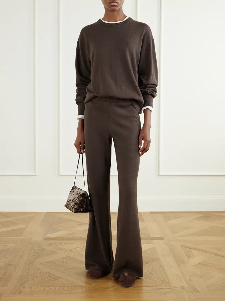 Cotton and cashmere-blend wide-leg pants