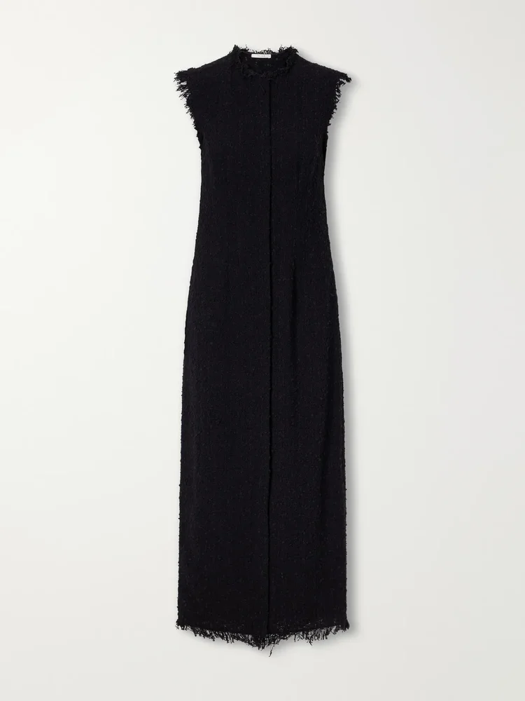 Lana frayed-trimmed cotton-blend bouclé midi dress