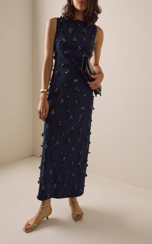 Claudia Embellished Crepe Midi Dress
