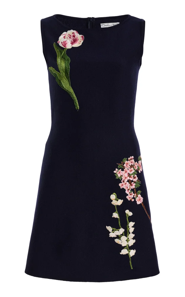 Embroidered Wool Mini Dress