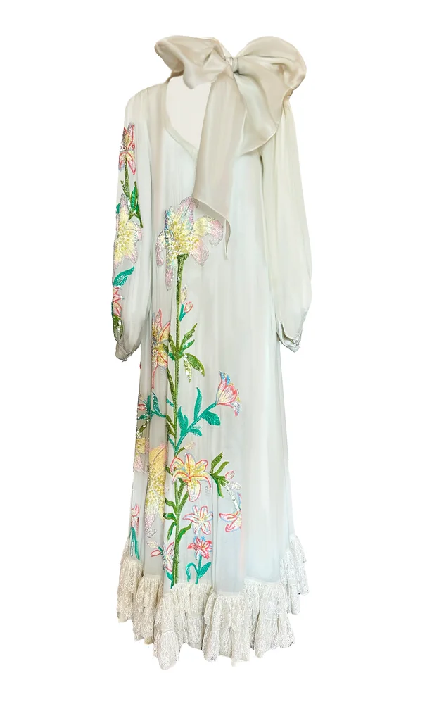 White Whimsical Embroidered Silk Dress