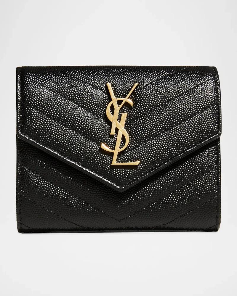 Cassandre YSL Monogram Trifold Wallet in Grained Leather
