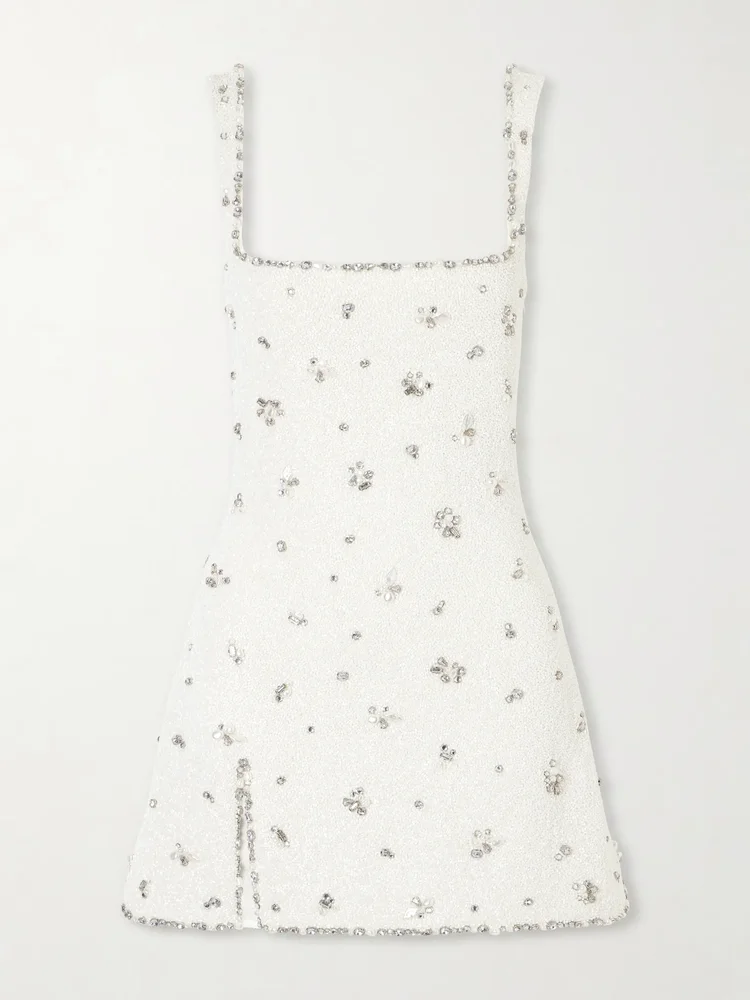 Diamond embellished stretch-tulle mini dress