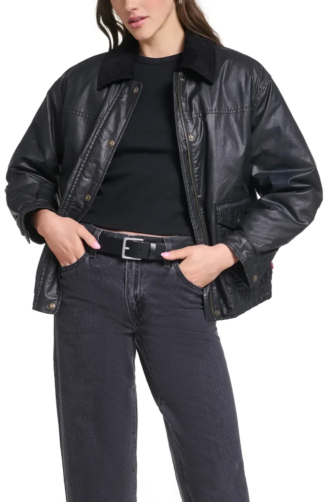 Relaxed Waxed Cotton Bomber Jacket