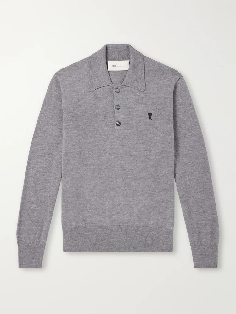 Logo-Embroidered Merino Wool Polo Shirt