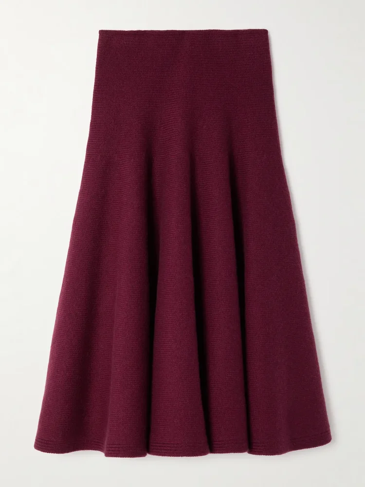 Pleated knitted cashmere-blend midi skirt