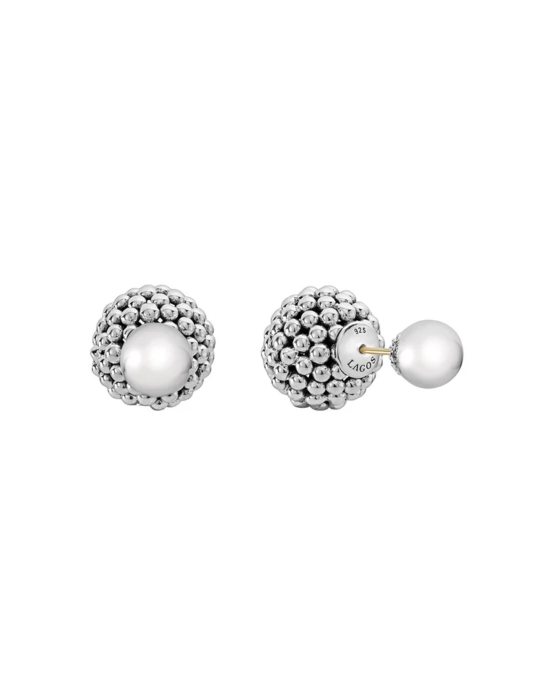 Sterling Silver Signature Caviar Bead Front-Back Stud Earrings