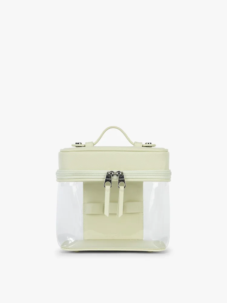 Clear Train Case with Top Compartment in Celadon