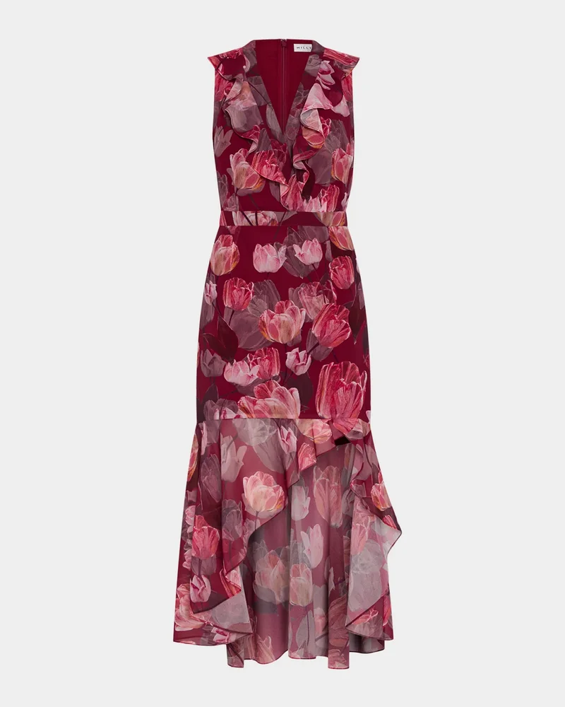 Nanci Floral High-Low Ruffle Midi Dress