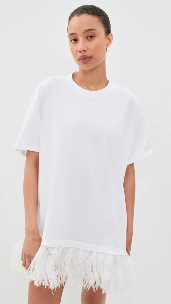 Ostrich Feather Hem T-Shirt Dress
