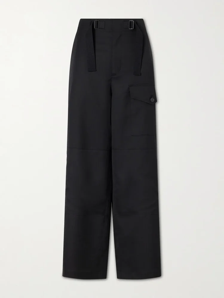 Herringbone wool wide-leg cargo pants