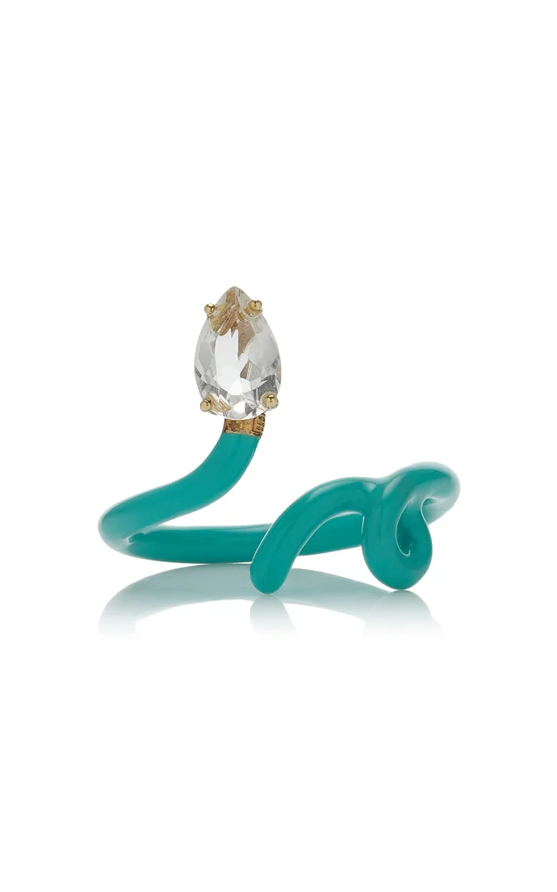 Enameled 9K Yellow Gold Crystal Ring