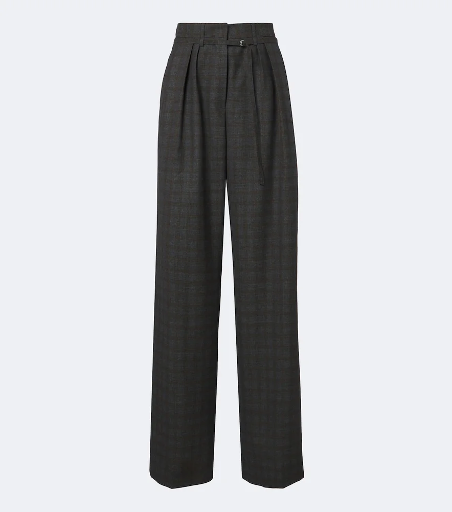Checked pleated wool wide-leg pants