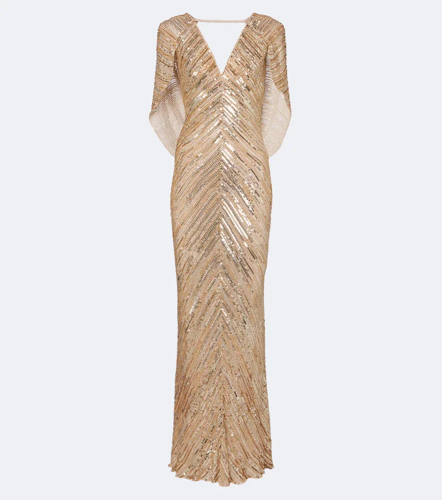 Fiore sequined caped gown