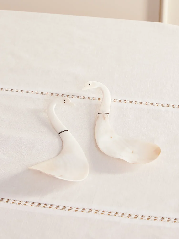 Swan set of two mother-of-pearl serving spoons