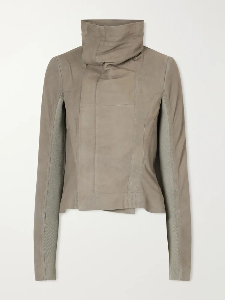 Virgin wool-trimmed suede biker jacket