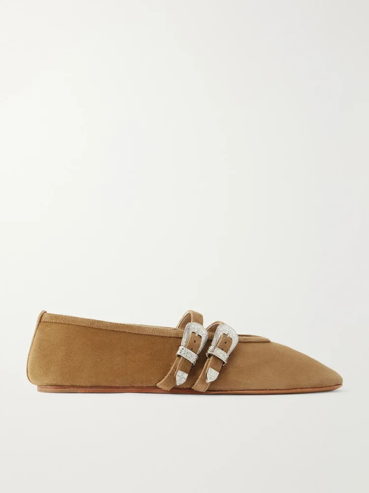 Claudia buckle-detail suede ballet flats