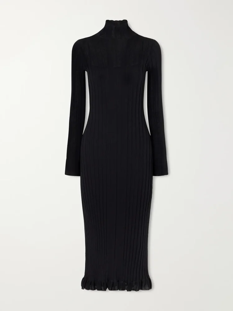 monet ribbed knit cotton blend midi dress
