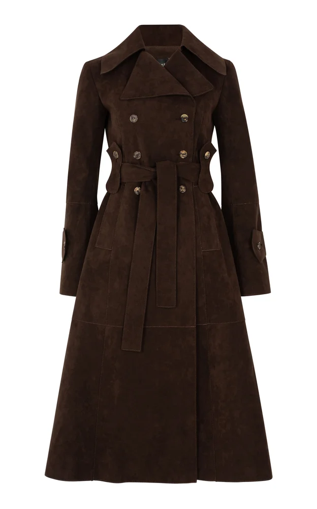 Belted Faux Suede Trench Coat