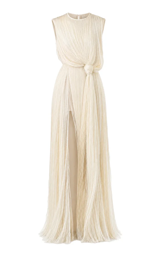 Asymmetrical Fringed Silk Gown