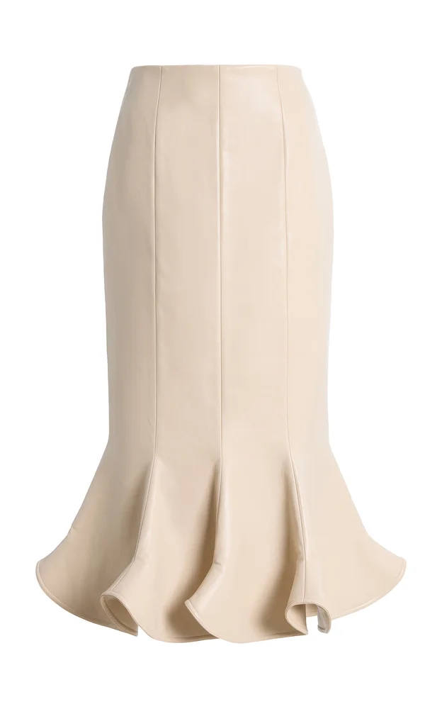 Exclusive Ruffled Leather Midi Skirt